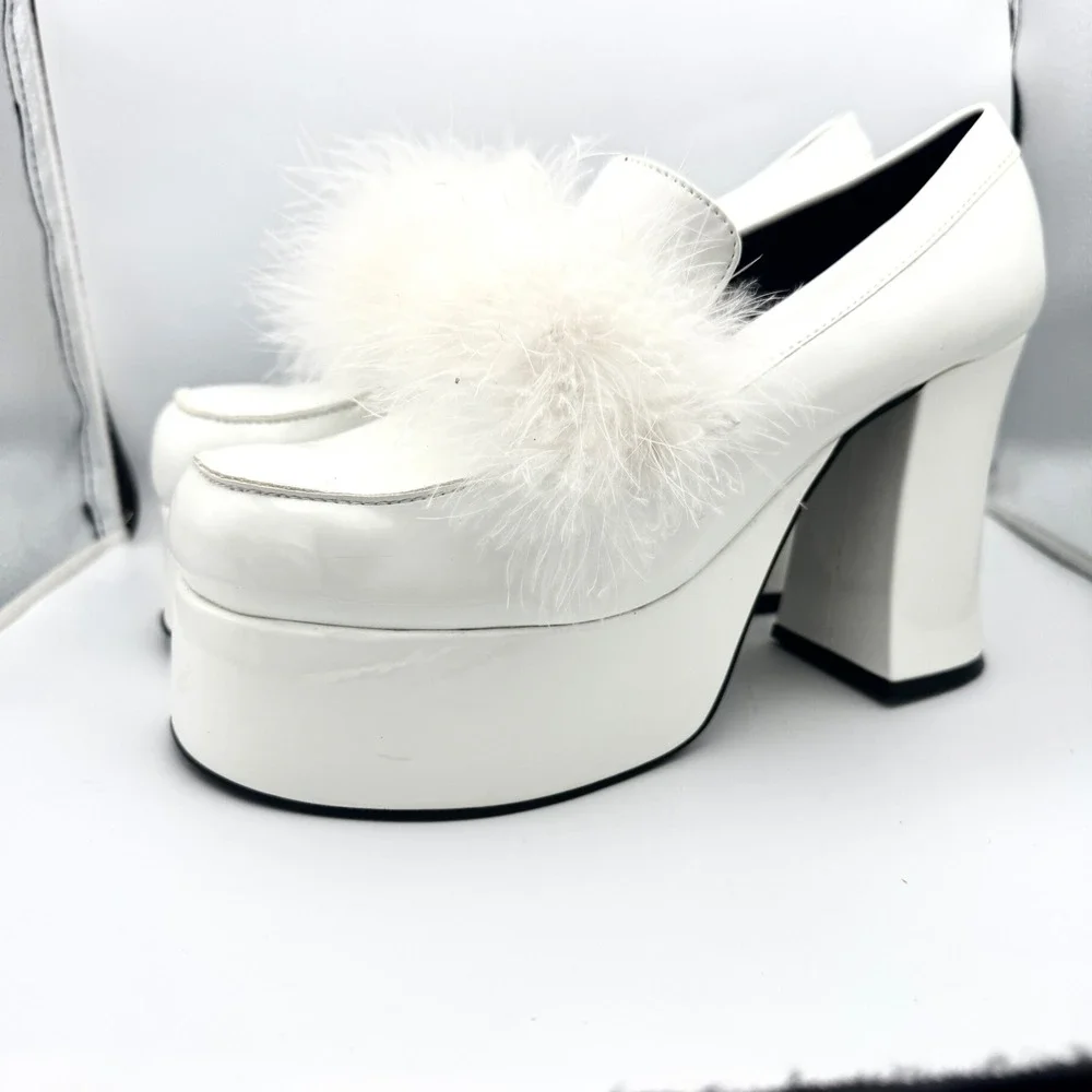 Sugar Thrillz Platform Block Heels Patent Leather Faux Fur Trim 11M Statement